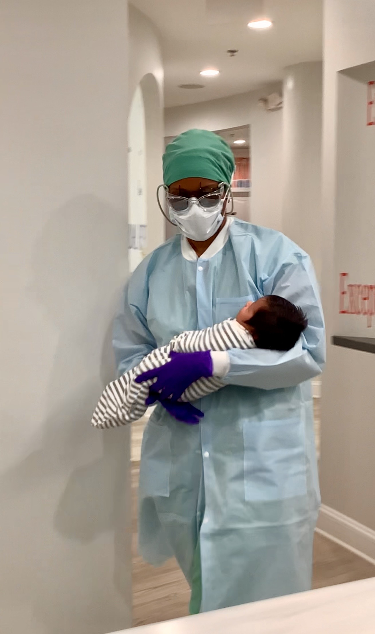 Dr. Funny with baby walking